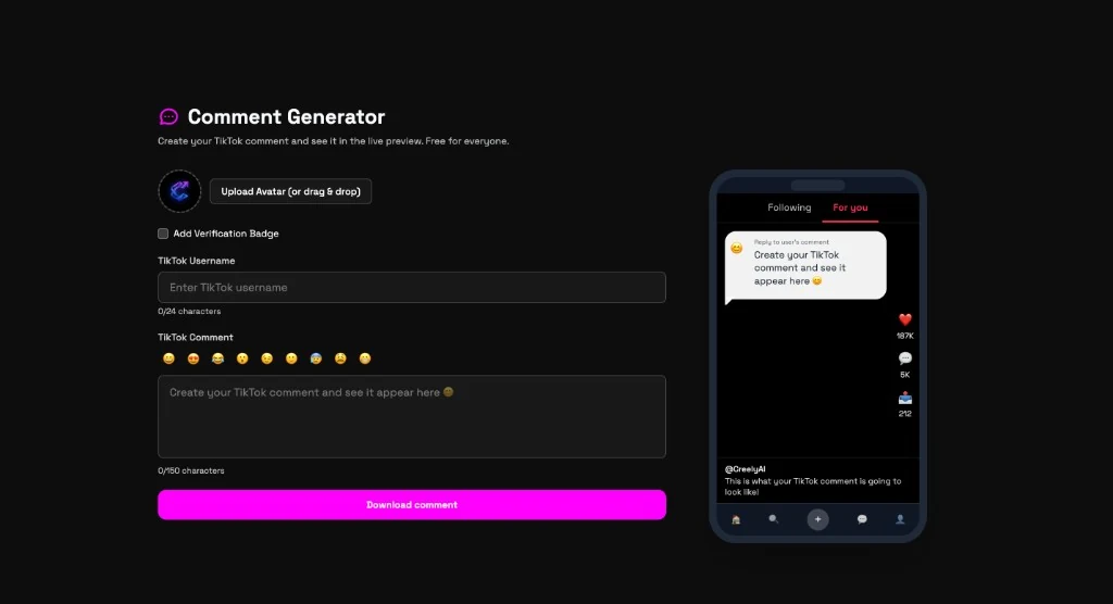 Comment Generator preview